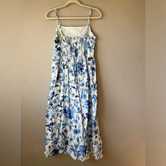 H&M linen blend midi dress sundress floral square neck spaghetti strap classic - Picture 13 of 15